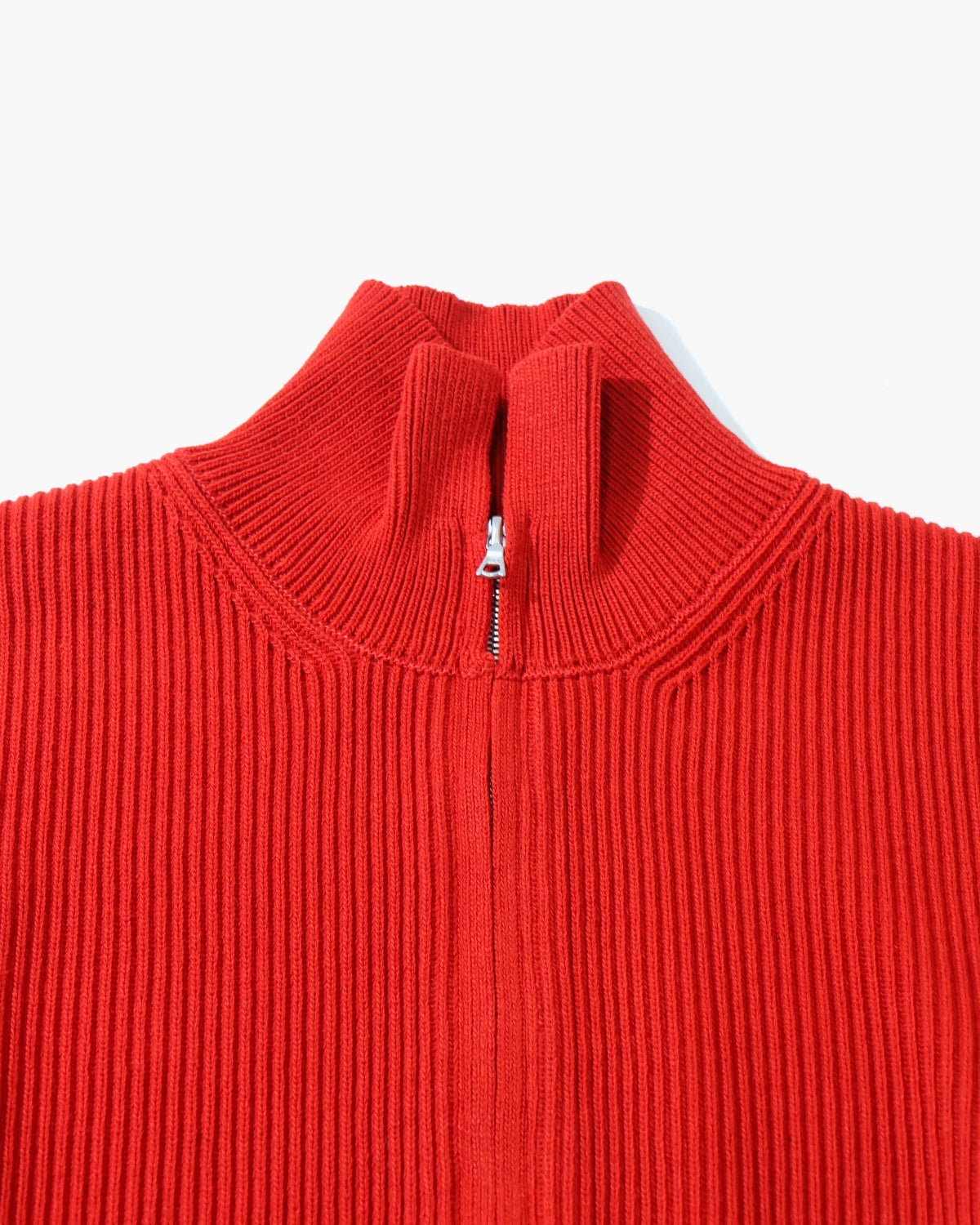 SUPER FINE WOOL RIB KNIT ZIP CARDIGAN RED