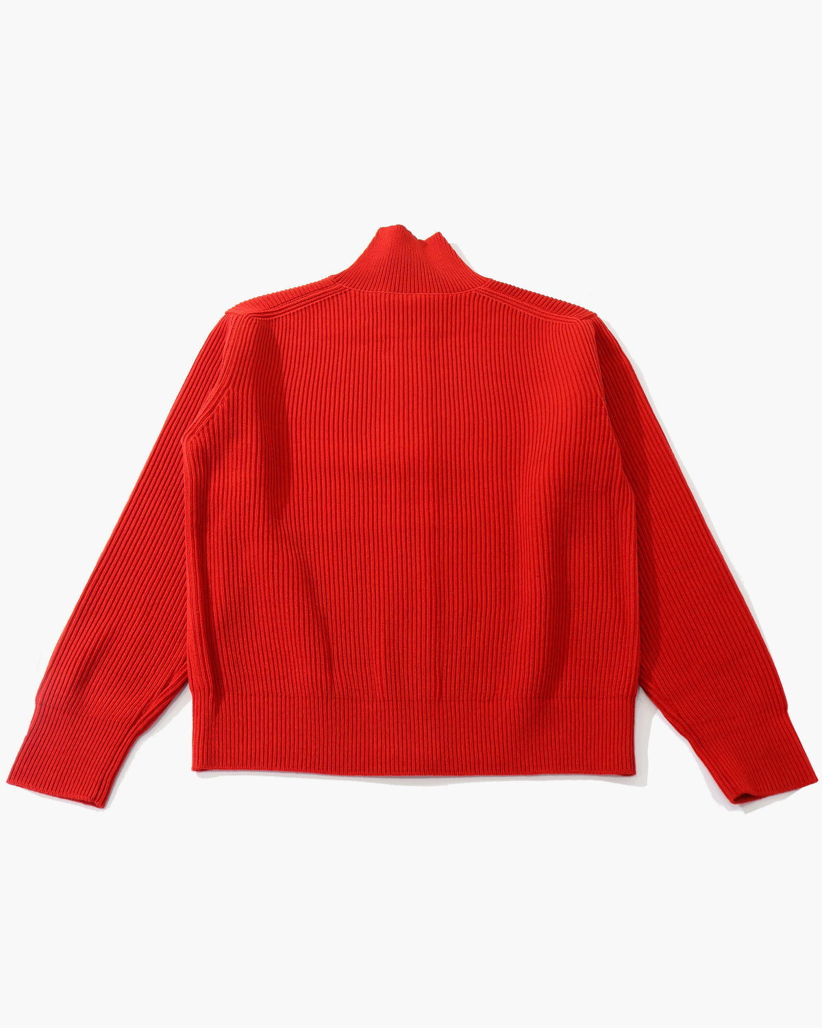 SUPER FINE WOOL RIB KNIT ZIP CARDIGAN RED