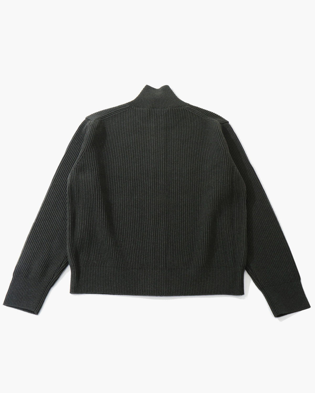 SUPER FINE WOOL RIB KNIT ZIP CARDIGAN TOP DARK OLIVE