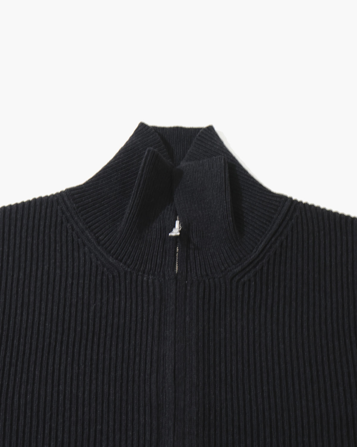 SUPER FINE WOOL RIB KNIT ZIP CARDIGAN TOP BLACK