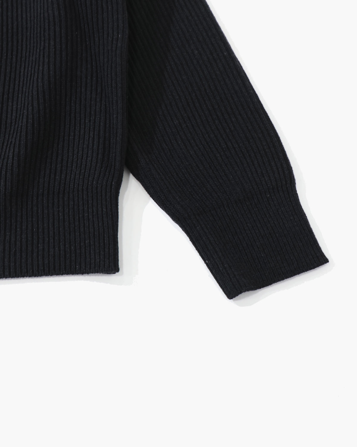 SUPER FINE WOOL RIB KNIT ZIP CARDIGAN TOP BLACK