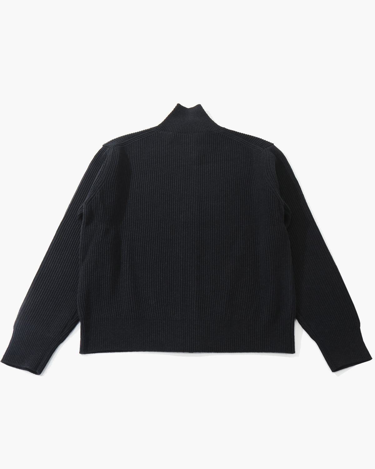 SUPER FINE WOOL RIB KNIT ZIP CARDIGAN TOP BLACK