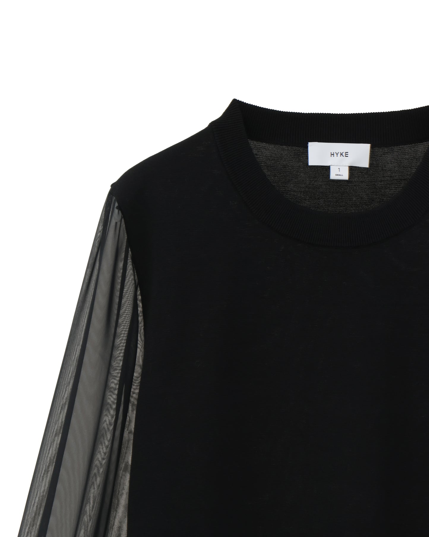 CREW NECK CROPPED SWEATER WITH SHEER SLEEVE 11387