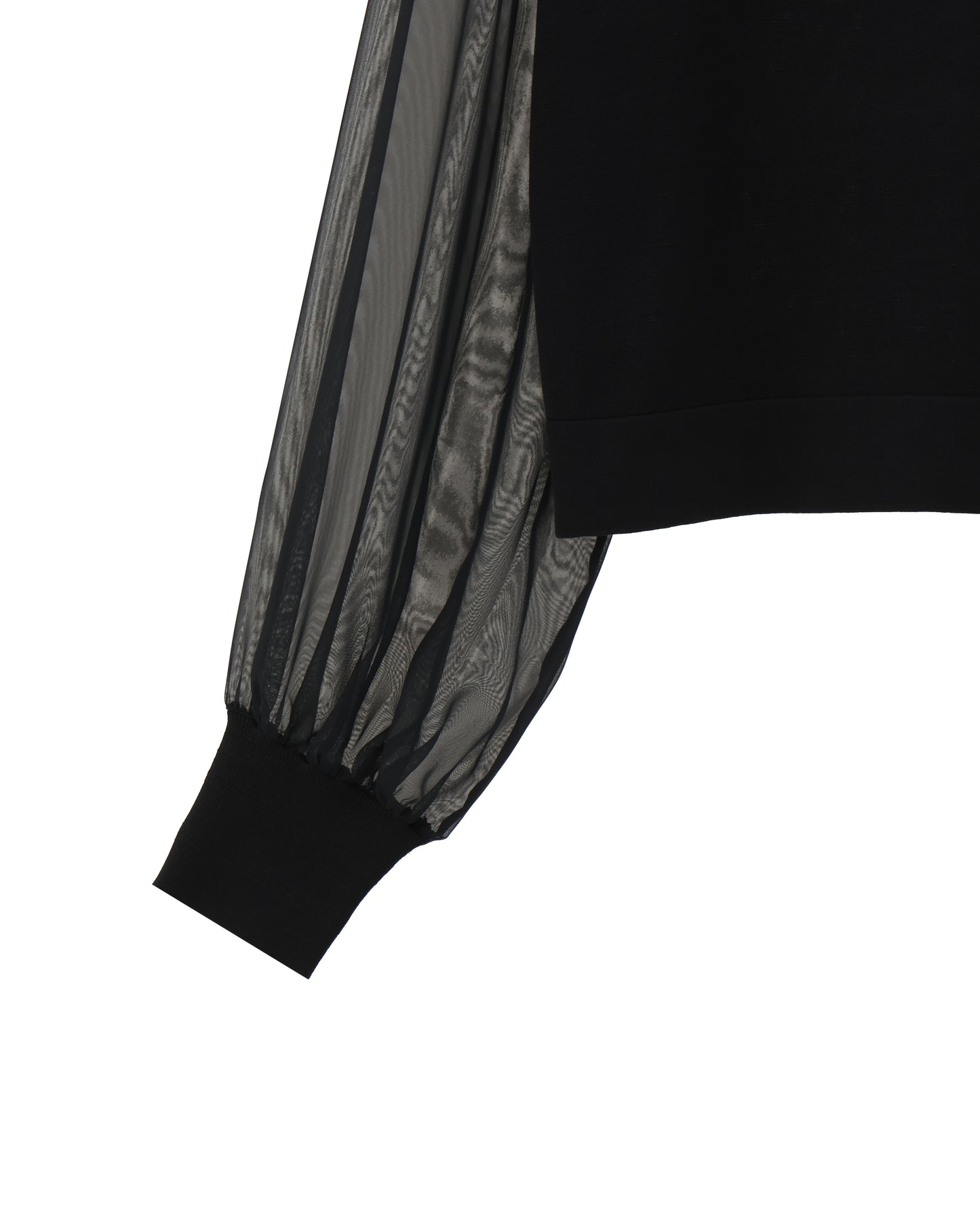 CREW NECK CROPPED SWEATER WITH SHEER SLEEVE 11387