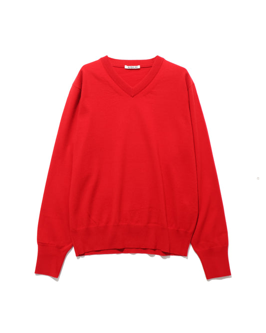 HIGH TWIST WOOL KNIT V-NECK P/O RED