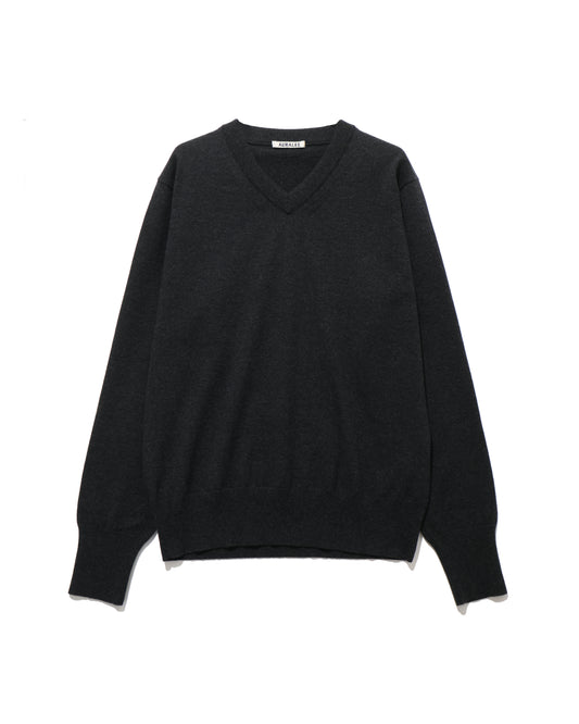 HIGH TWIST WOOL KNIT V-NECK P/O CHARCOAL