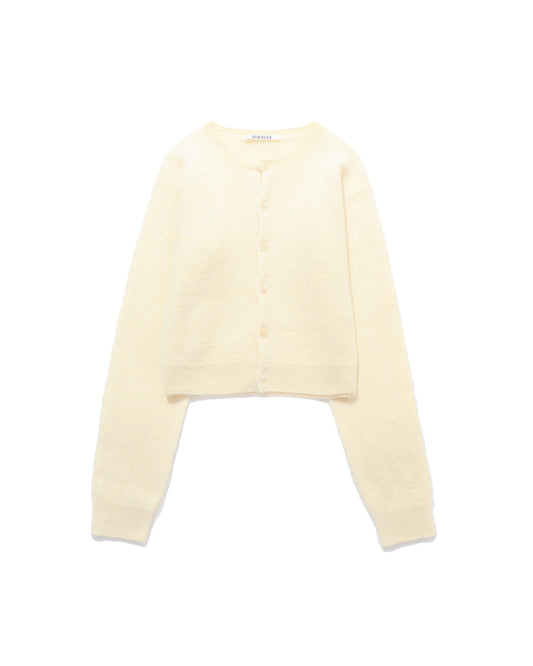 GARMENT-DYED BABY ALPACA FUR KNIT CREW-NECK CARDIGAN