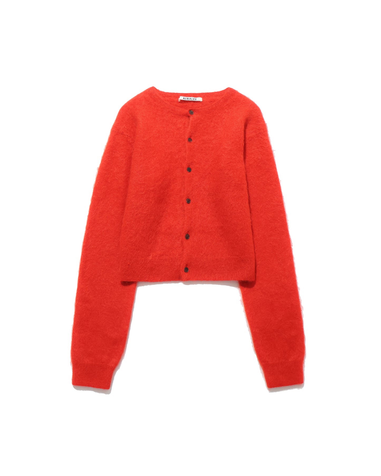 GARMENT-DYED BABY ALPACA FUR KNIT CREW-NECK CARDIGAN