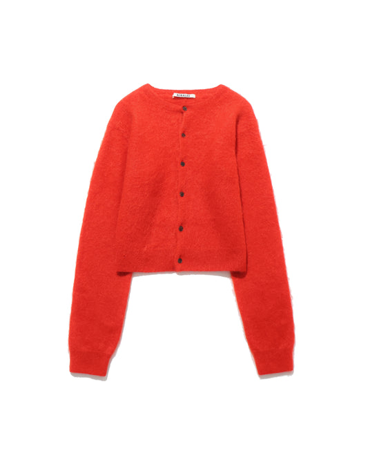 GARMENT-DYED BABY ALPACA FUR KNIT CREW-NECK CARDIGAN