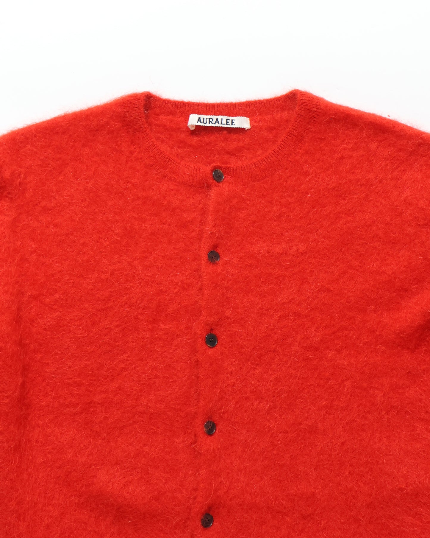 GARMENT-DYED BABY ALPACA FUR KNIT CREW-NECK CARDIGAN