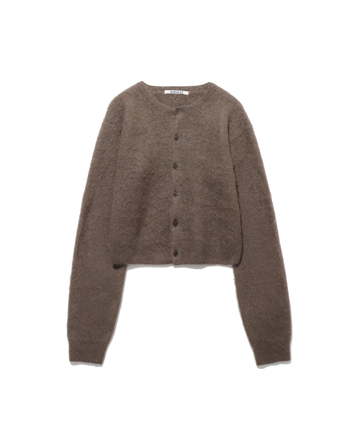 GARMENT-DYED BABY ALPACA FUR KNIT CREW-NECK CARDIGAN