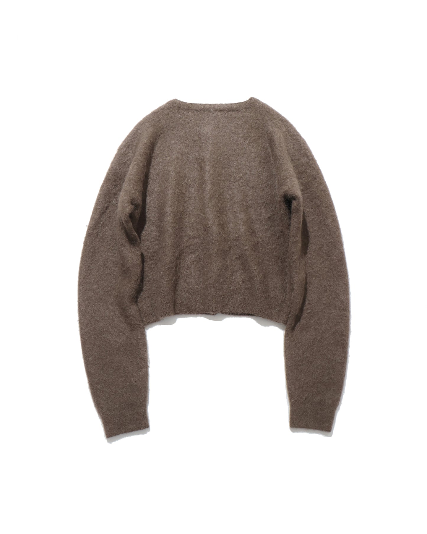 GARMENT-DYED BABY ALPACA FUR KNIT CREW-NECK CARDIGAN