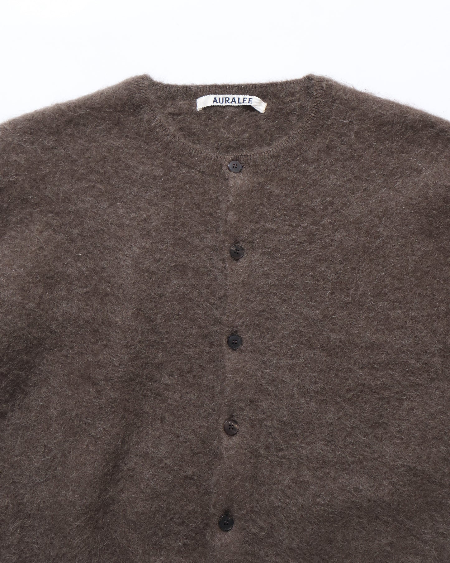 GARMENT-DYED BABY ALPACA FUR KNIT CREW-NECK CARDIGAN