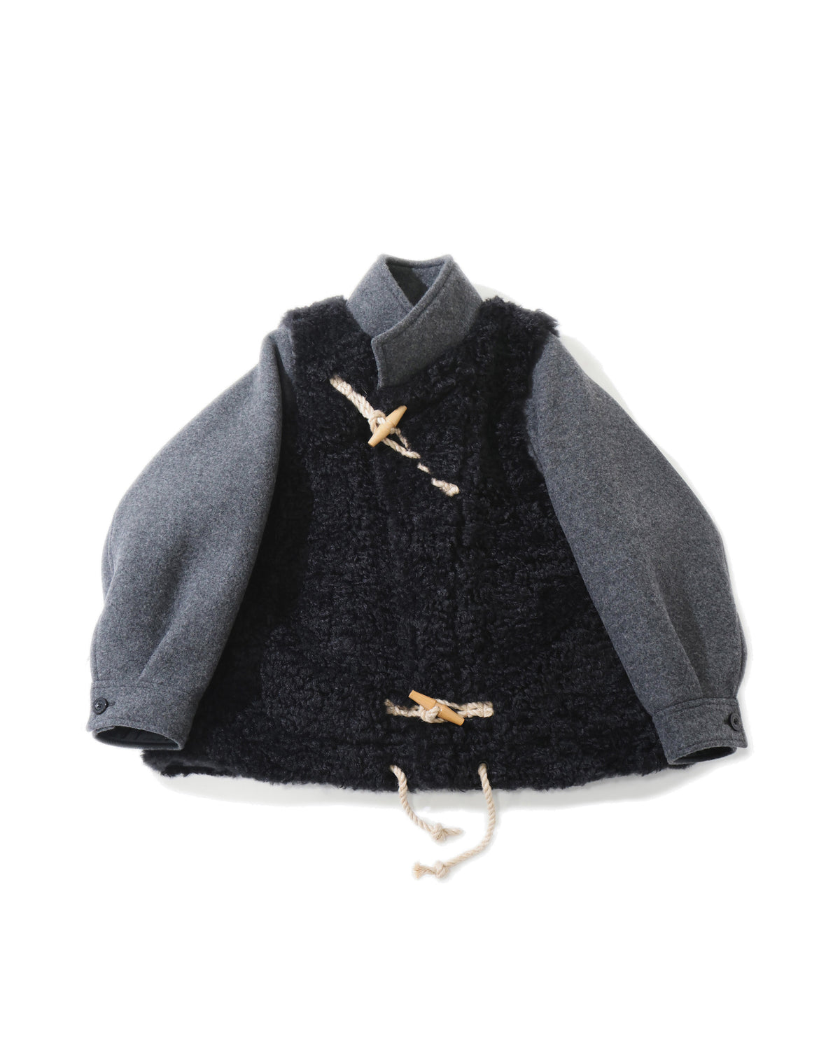 DOUBLE-FACED FAUX SHEARING DUFFEL JACKET
