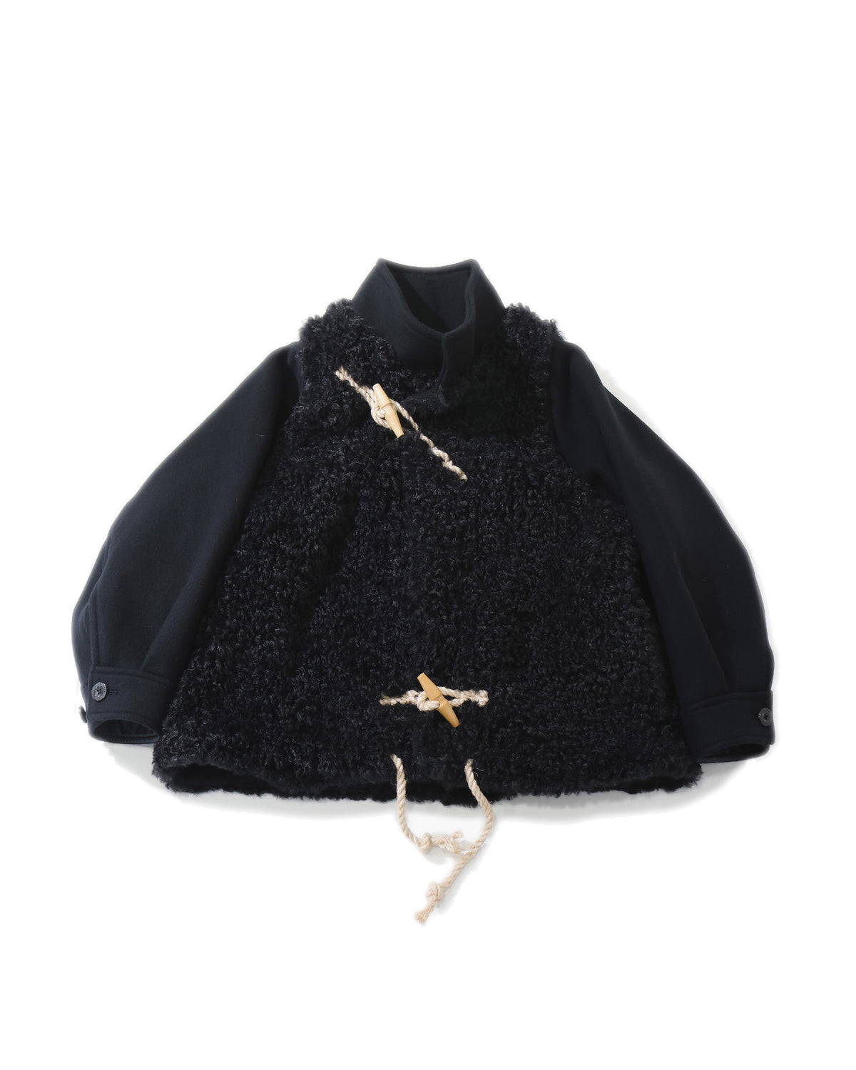 DOUBLE-FACED FAUX SHEARING DUFFEL JACKET