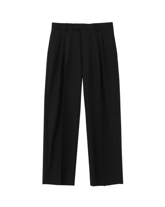 SUPER FINE TROPICAL WOOL TWO-TUCK SLACKS BLACK