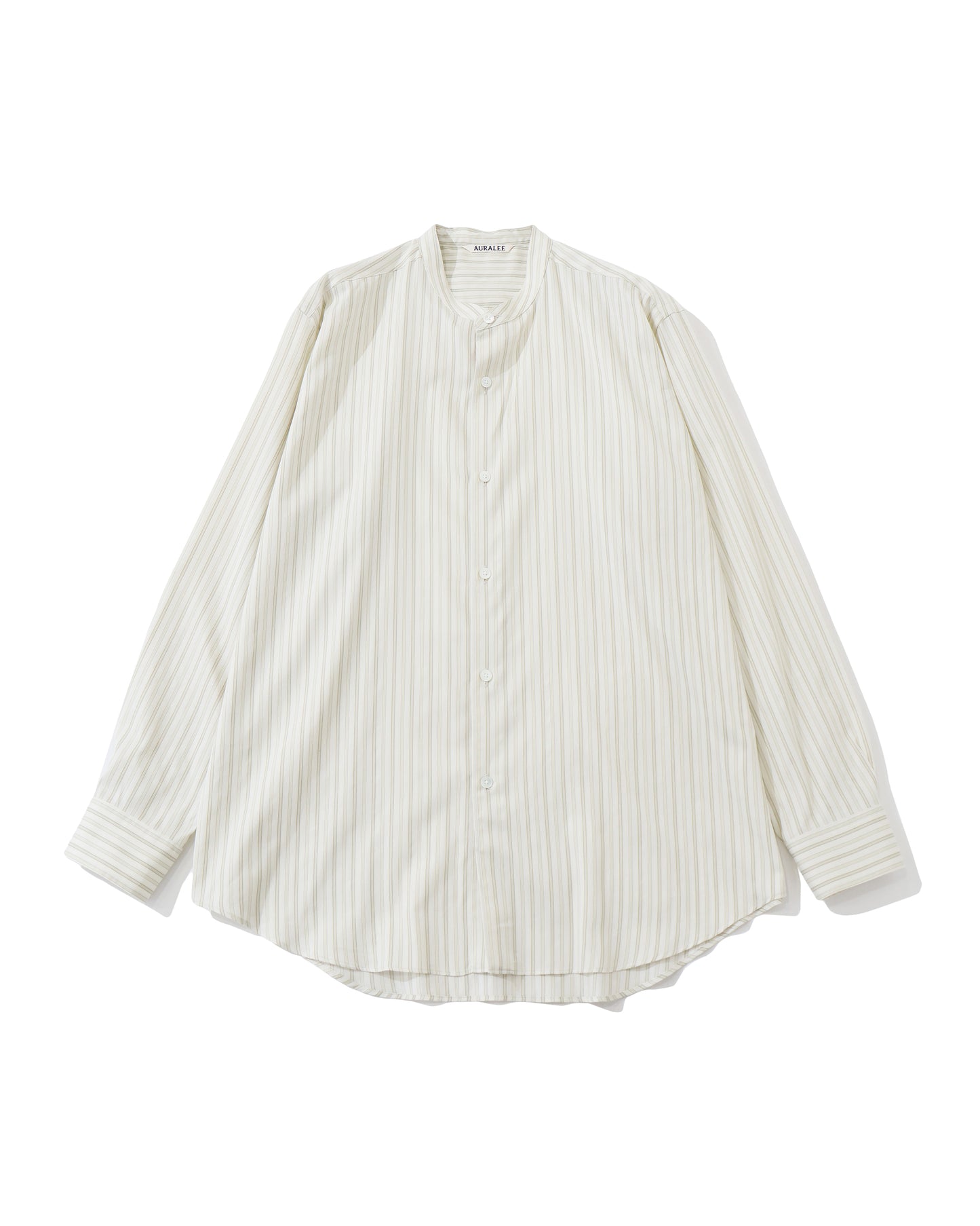 COTTON SILK STRIPE STAND COLLAR SHIRT IVORY STRIPE