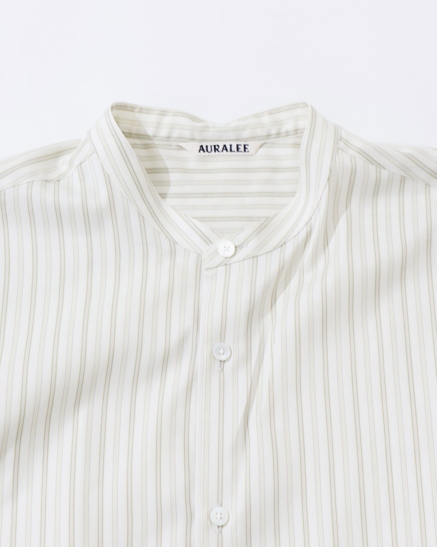 COTTON SILK STRIPE STAND COLLAR SHIRT IVORY STRIPE