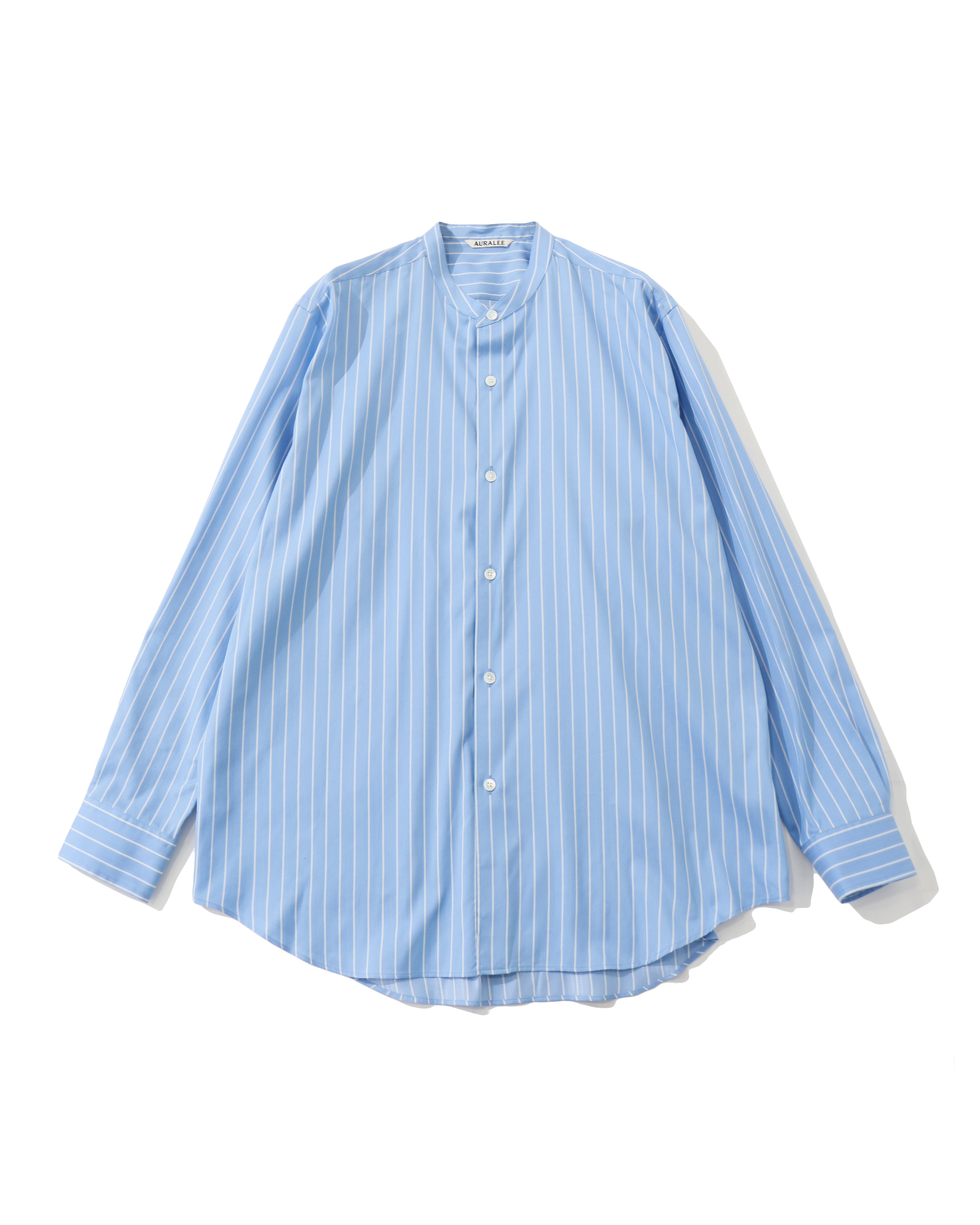 COTTON SILK STRIPE STAND COLLAR SHIRT SAX BLUE STRIPE – TIME AFTER
