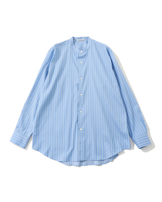 COTTON SILK STRIPE STAND COLLAR SHIRT SAX BLUE STRIPE