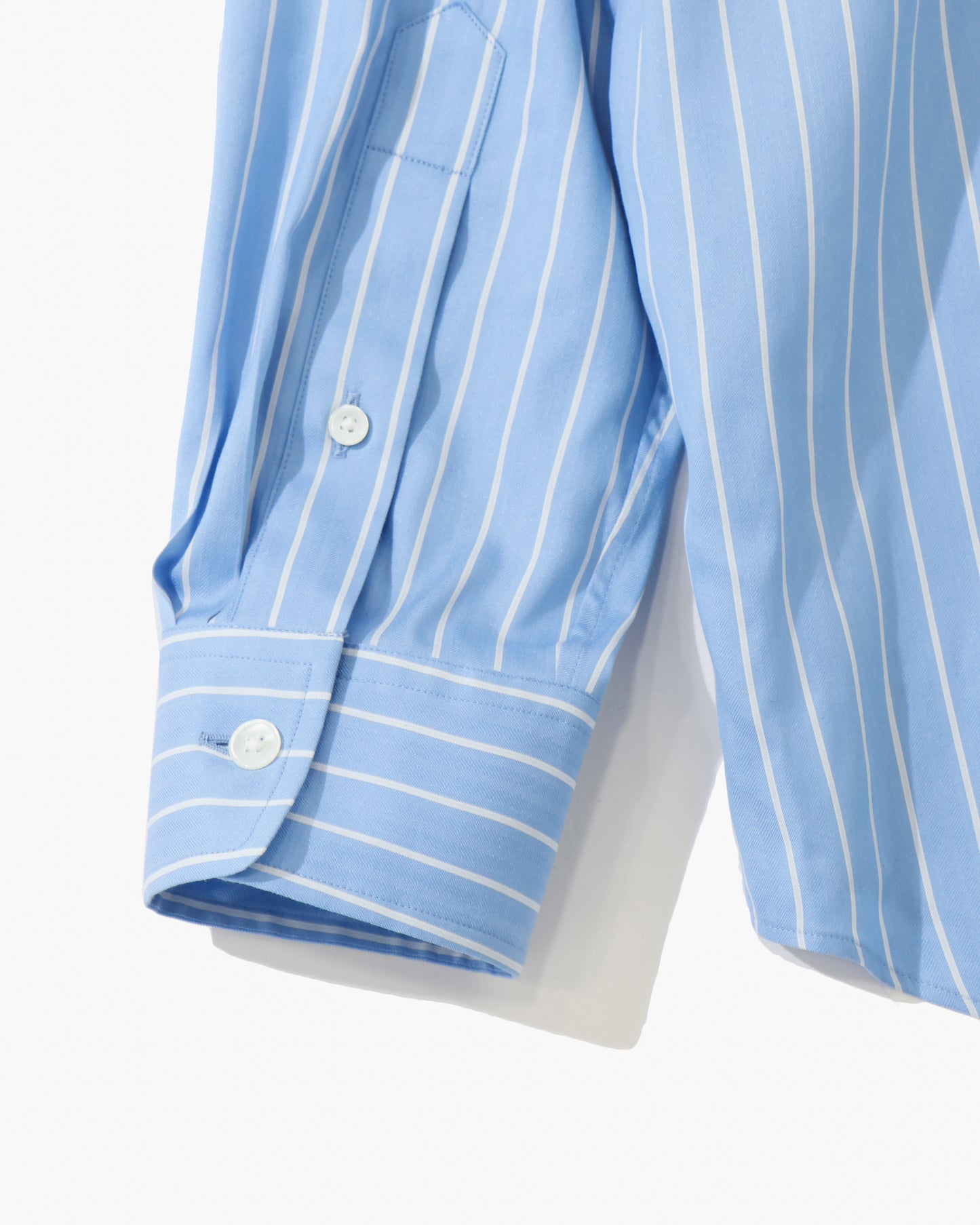 COTTON SILK STRIPE STAND COLLAR SHIRT SAX BLUE STRIPE