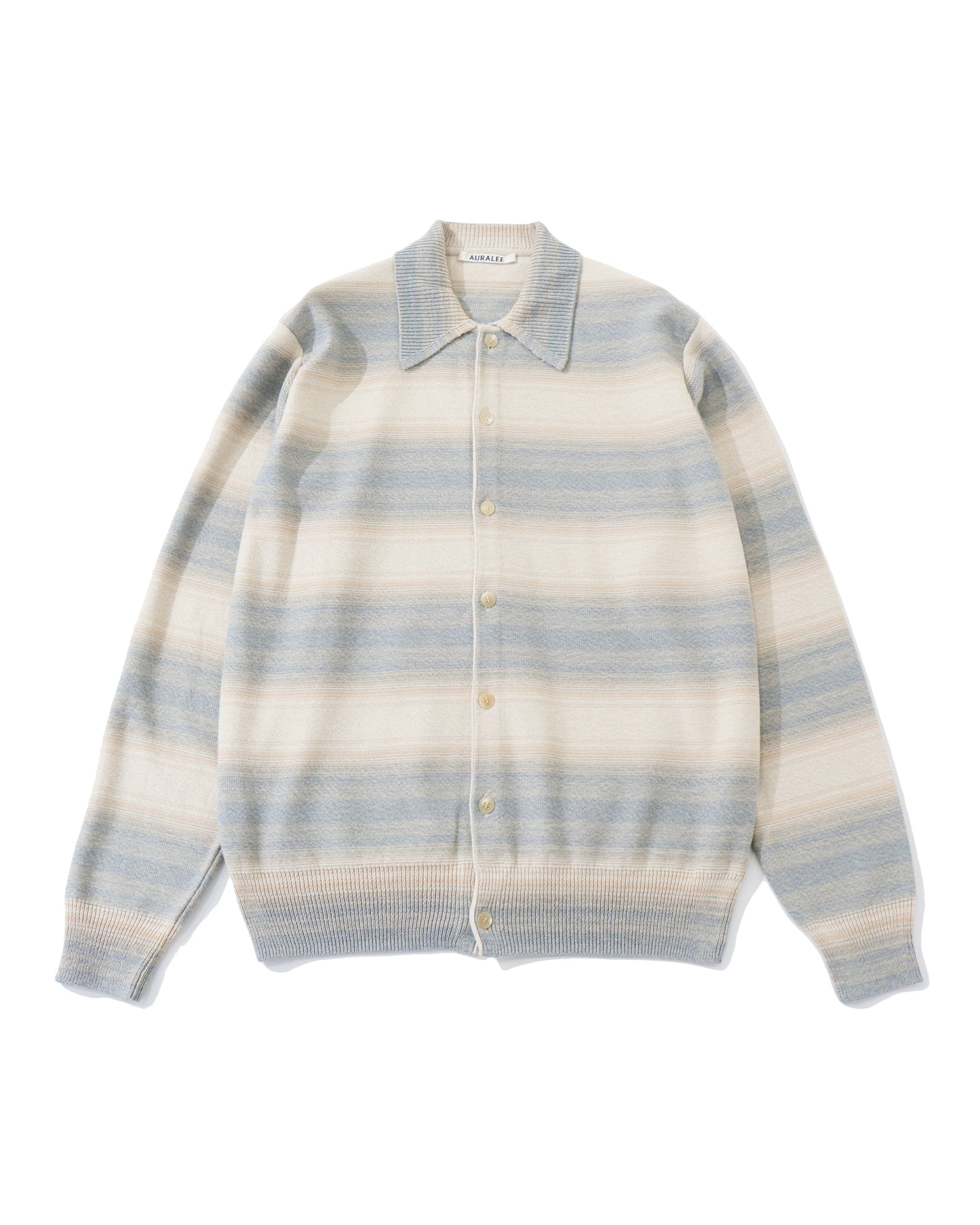 COTTON SILK GRADIENT STRIPE KNIT SHIRT CARDIGAN BLUE BEIGE STRIPE