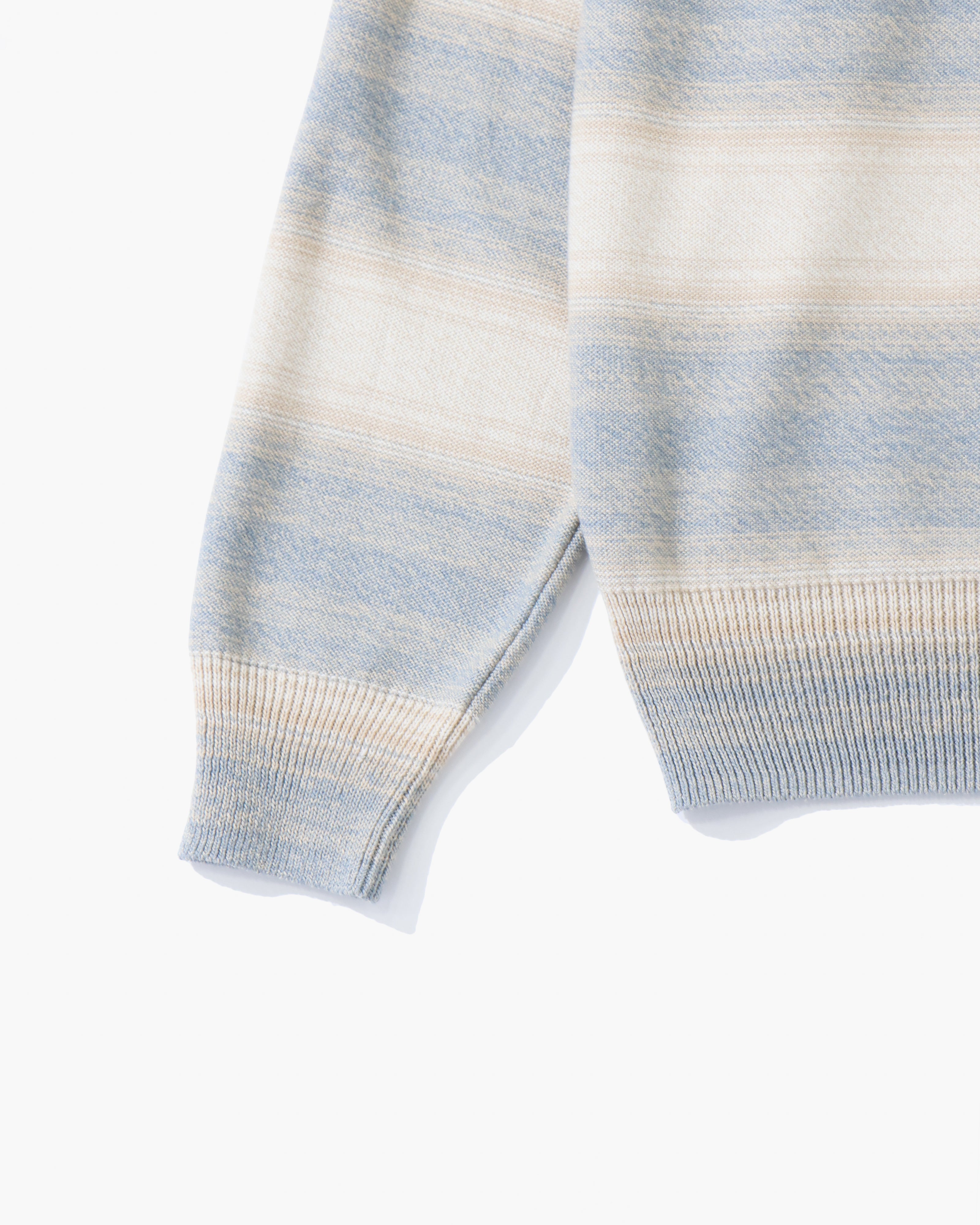 COTTON SILK GRADIENT STRIPE KNIT SHIRT CARDIGAN BLUE BEIGE STRIPE
