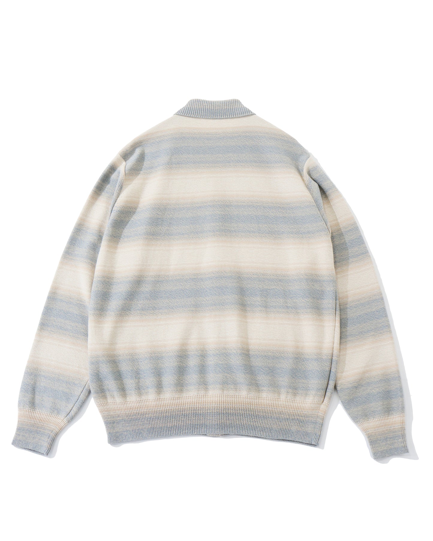 COTTON SILK GRADIENT STRIPE KNIT SHIRT CARDIGAN BLUE BEIGE STRIPE