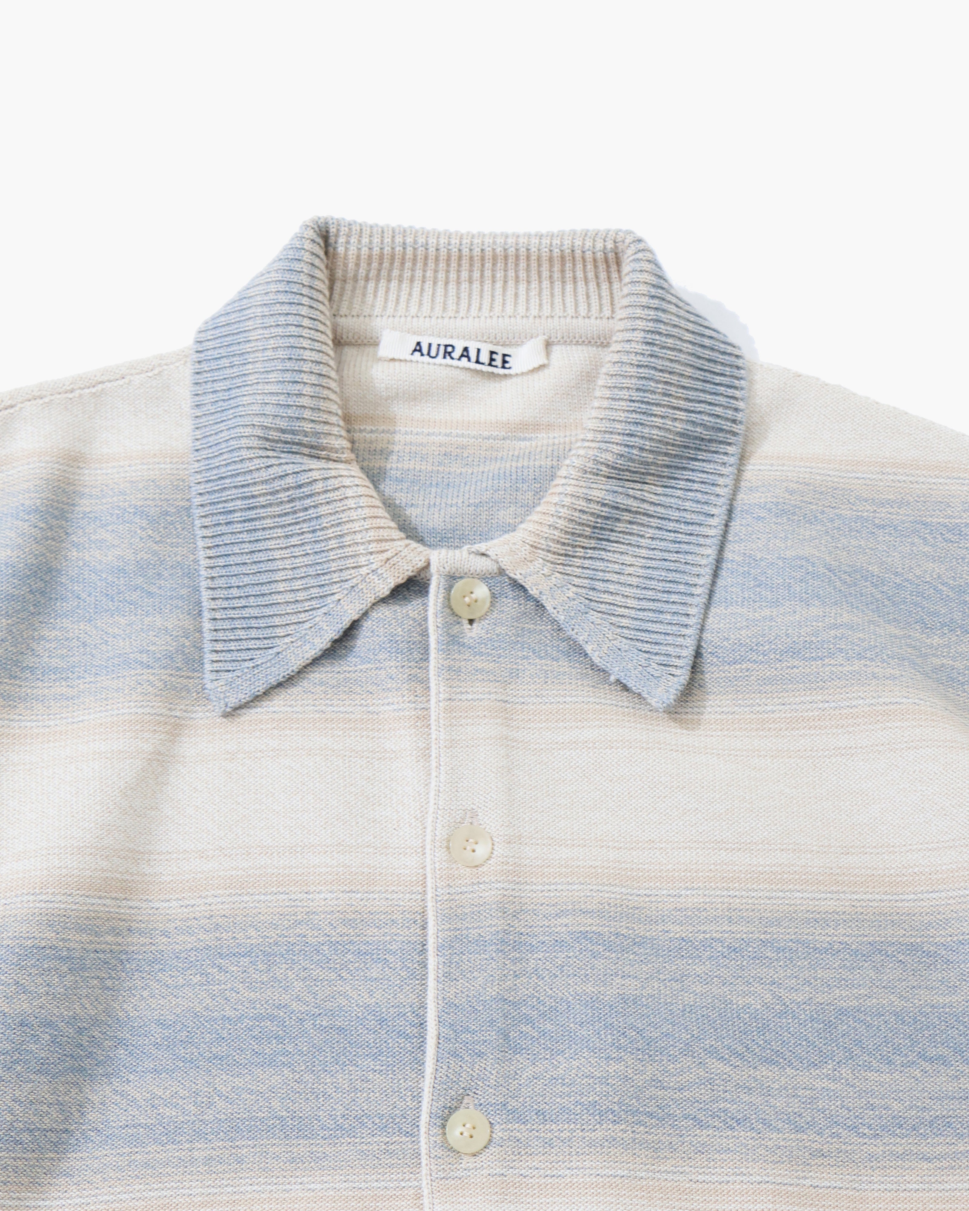 COTTON SILK GRADIENT STRIPE KNIT SHIRT CARDIGAN BLUE BEIGE STRIPE