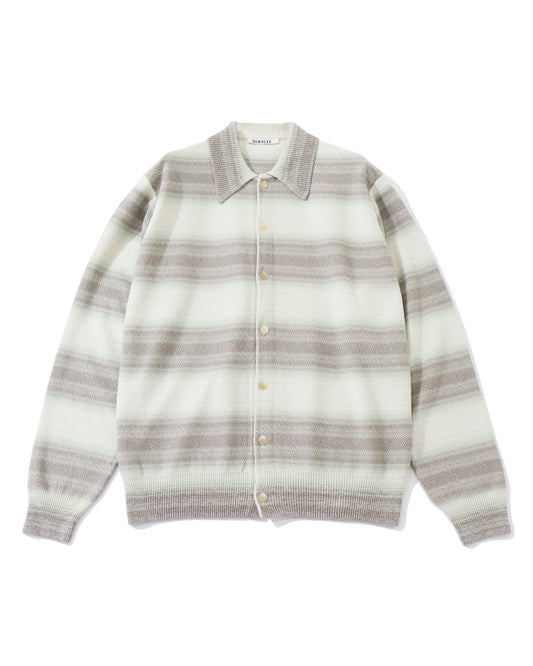 COTTON SILK GRADIENT STRIPE KNIT SHIRT CARDIGAN LIME GRAY STRIPE