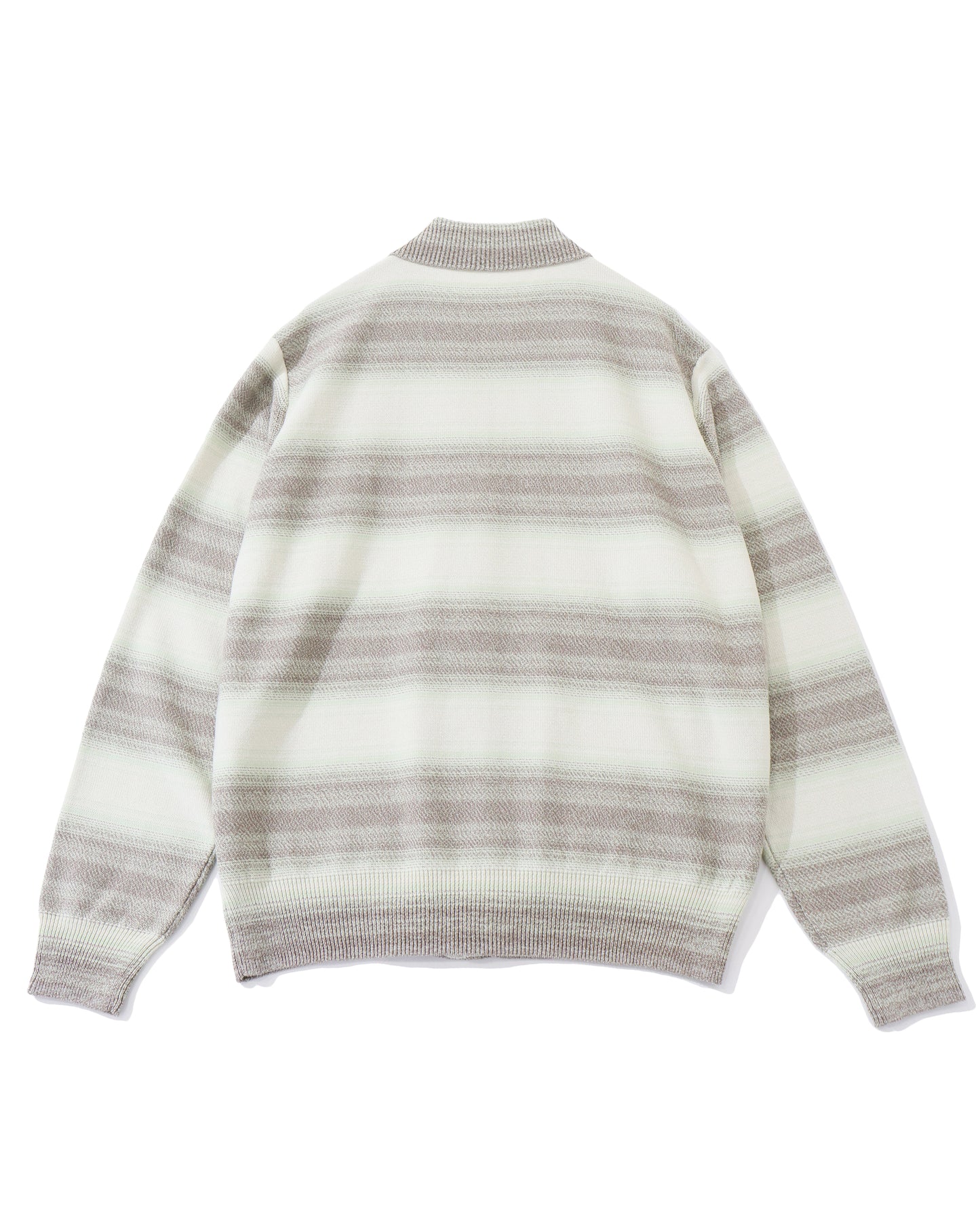 COTTON SILK GRADIENT STRIPE KNIT SHIRT CARDIGAN LIME GRAY STRIPE