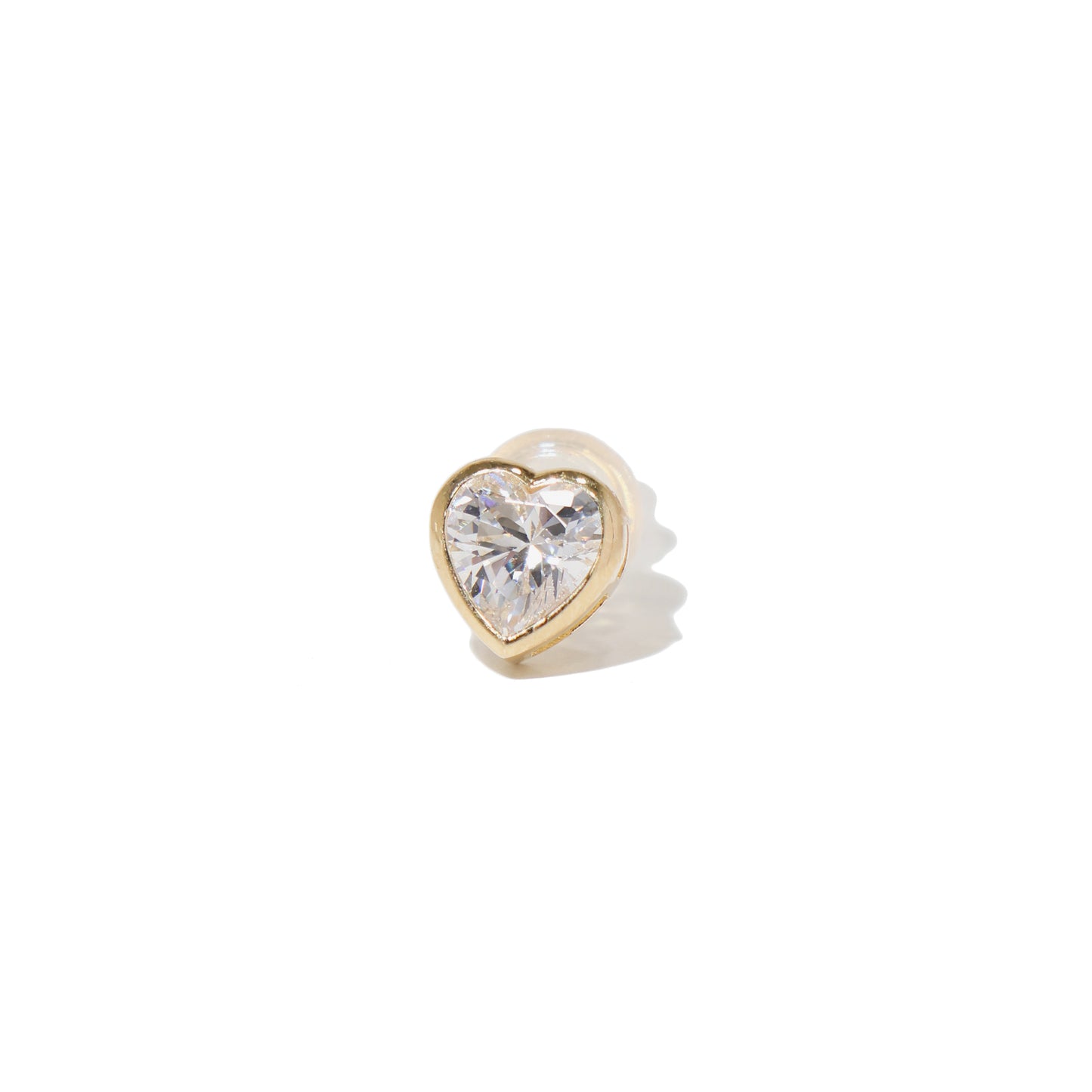 14K ジルコニア ハート一粒ピアス