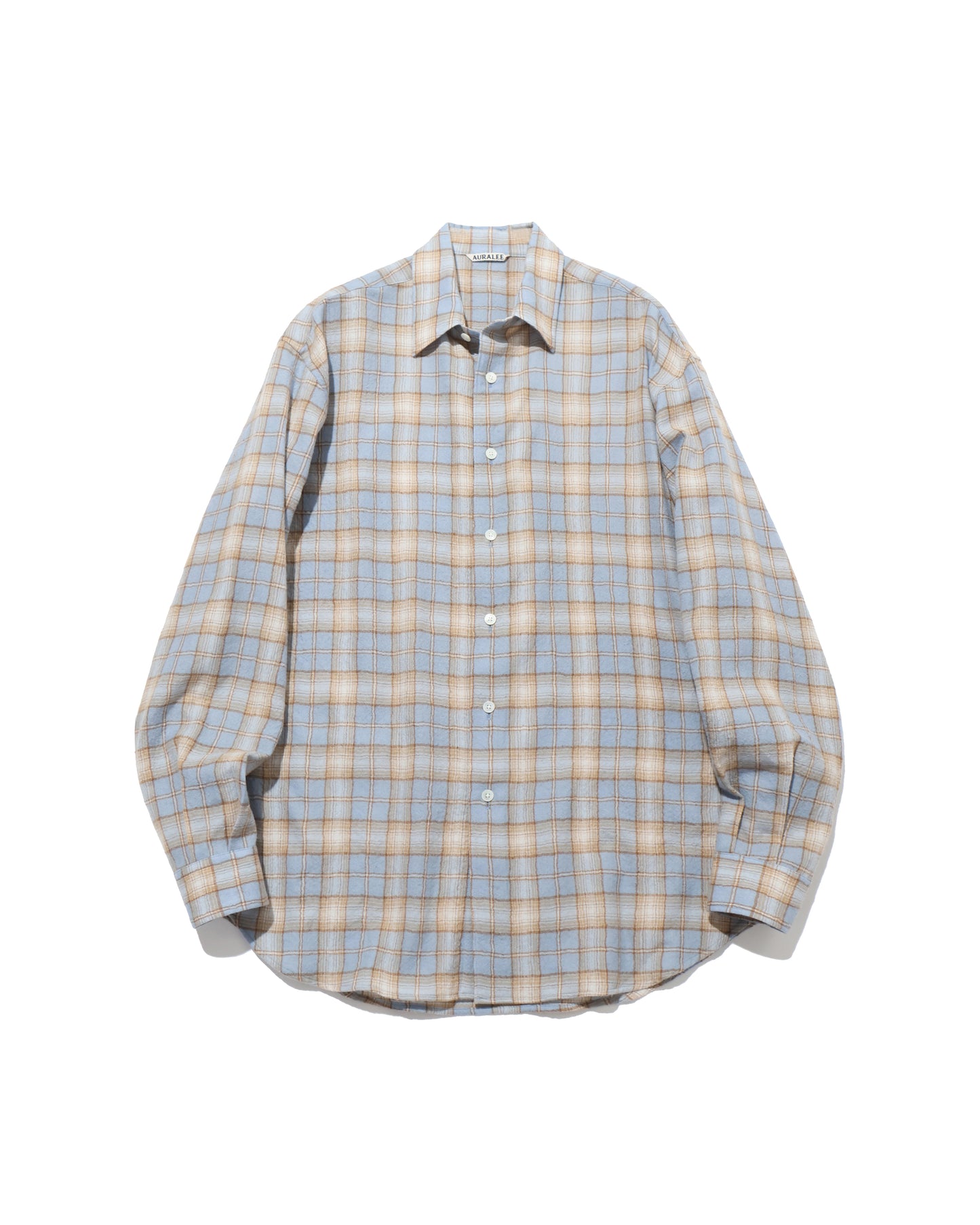 AIRY WOOL CHECK SHIRT LIGHT BLUE × BEIGE