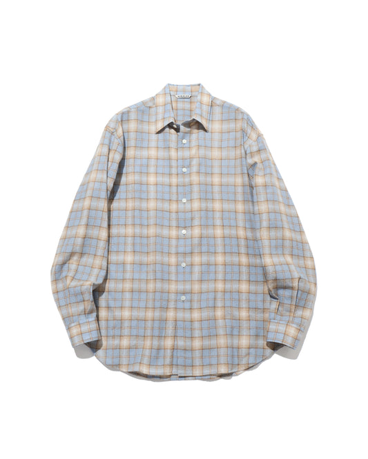 AIRY WOOL CHECK SHIRT LIGHT BLUE × BEIGE