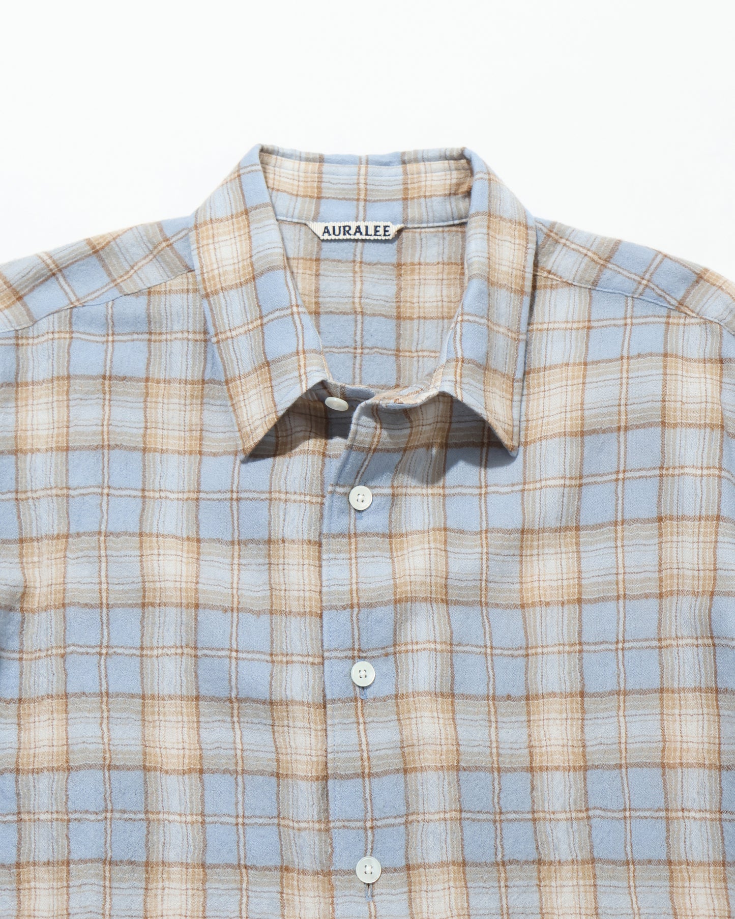 AIRY WOOL CHECK SHIRT LIGHT BLUE × BEIGE
