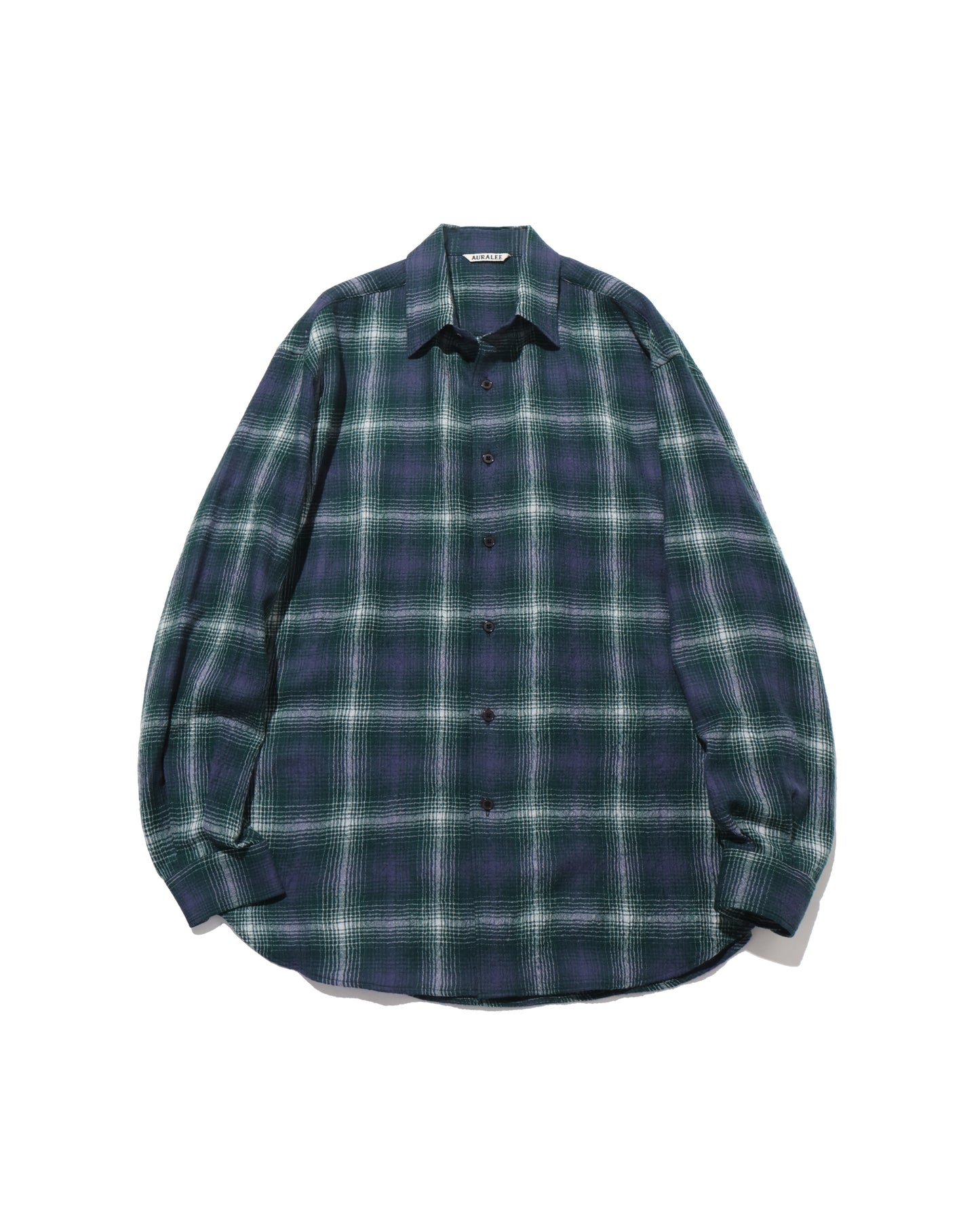 AIRY WOOL CHECK SHIRT LIGHT FOREST GREEN × NAVY
