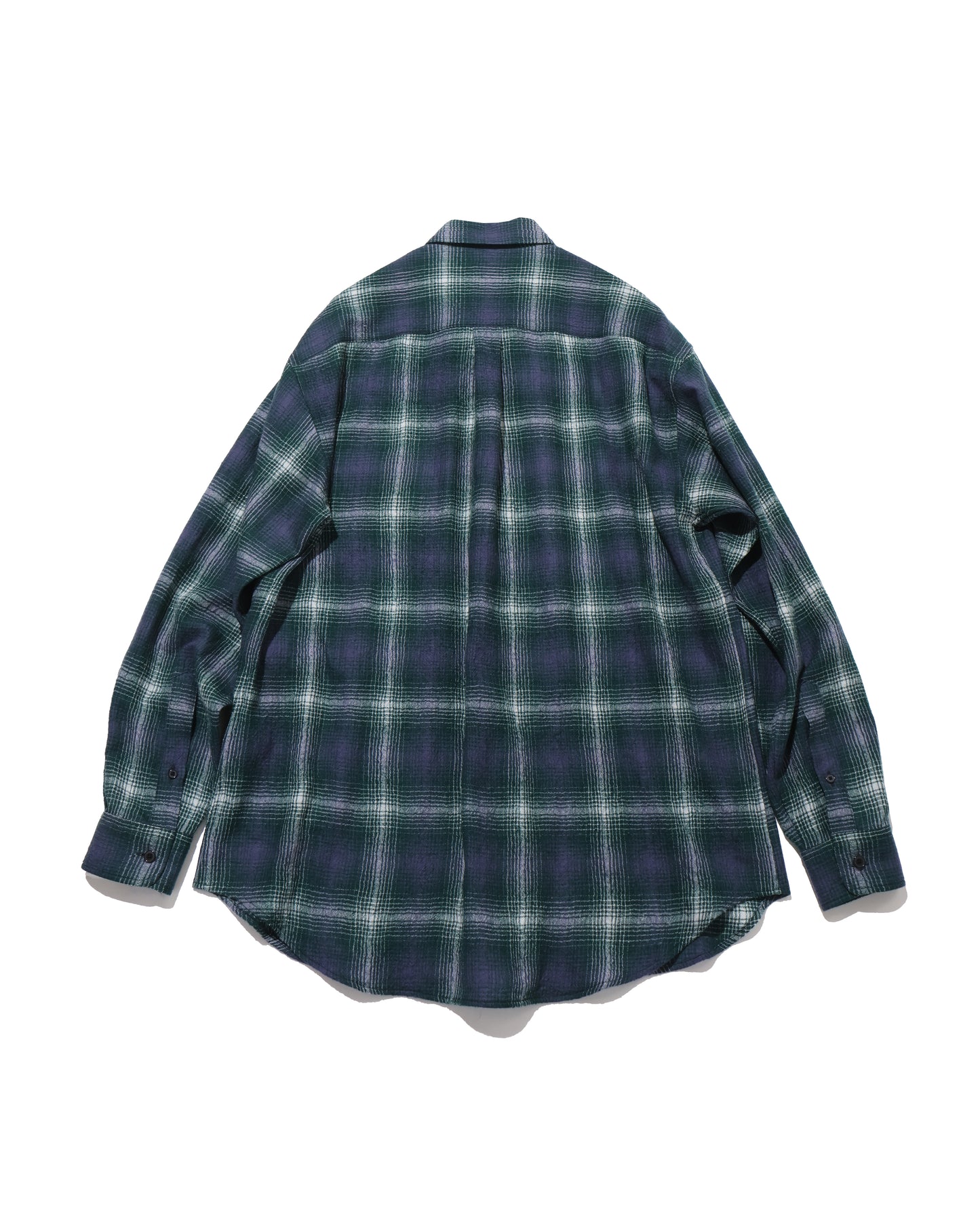 AIRY WOOL CHECK SHIRT LIGHT FOREST GREEN × NAVY