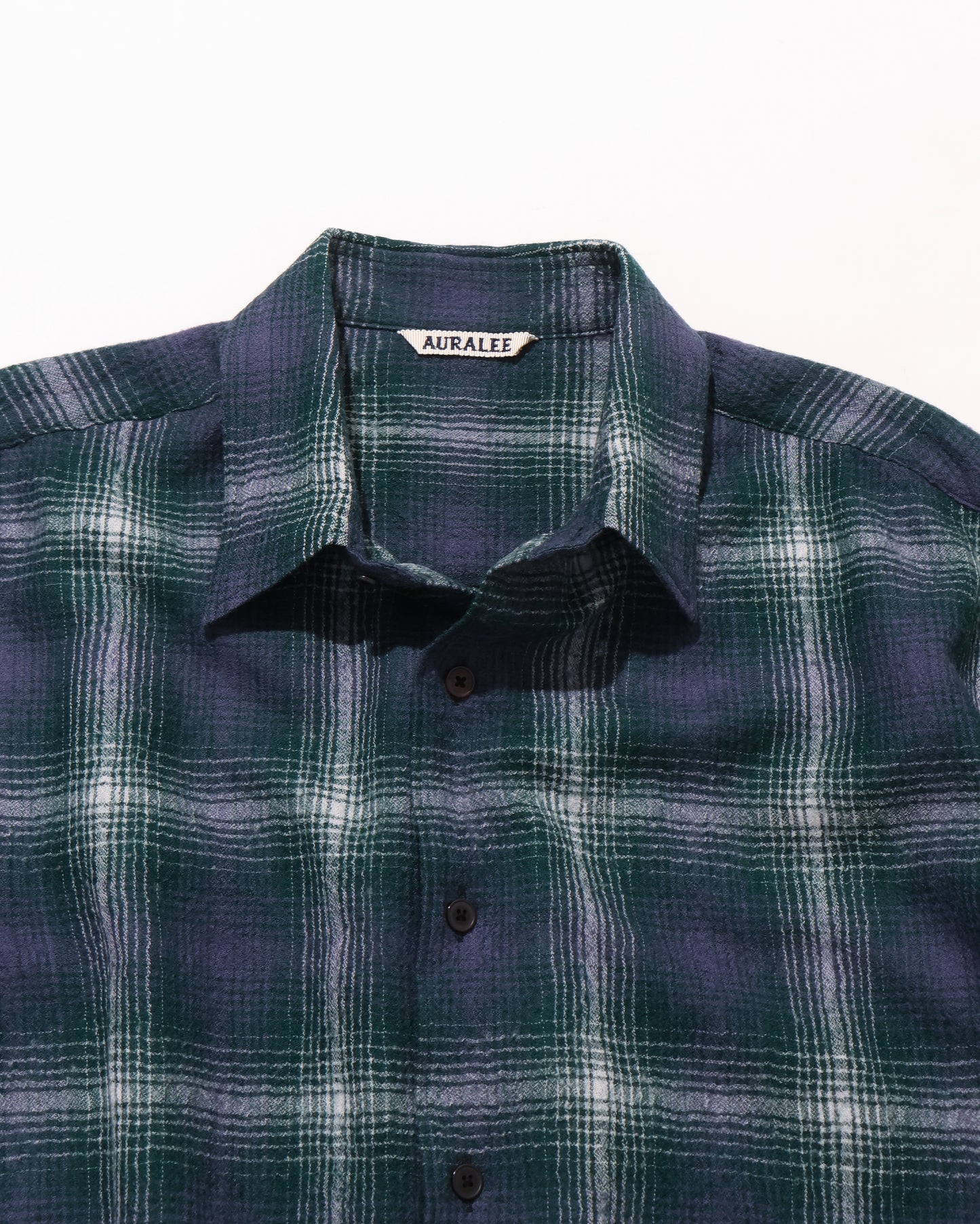 AIRY WOOL CHECK SHIRT LIGHT FOREST GREEN × NAVY