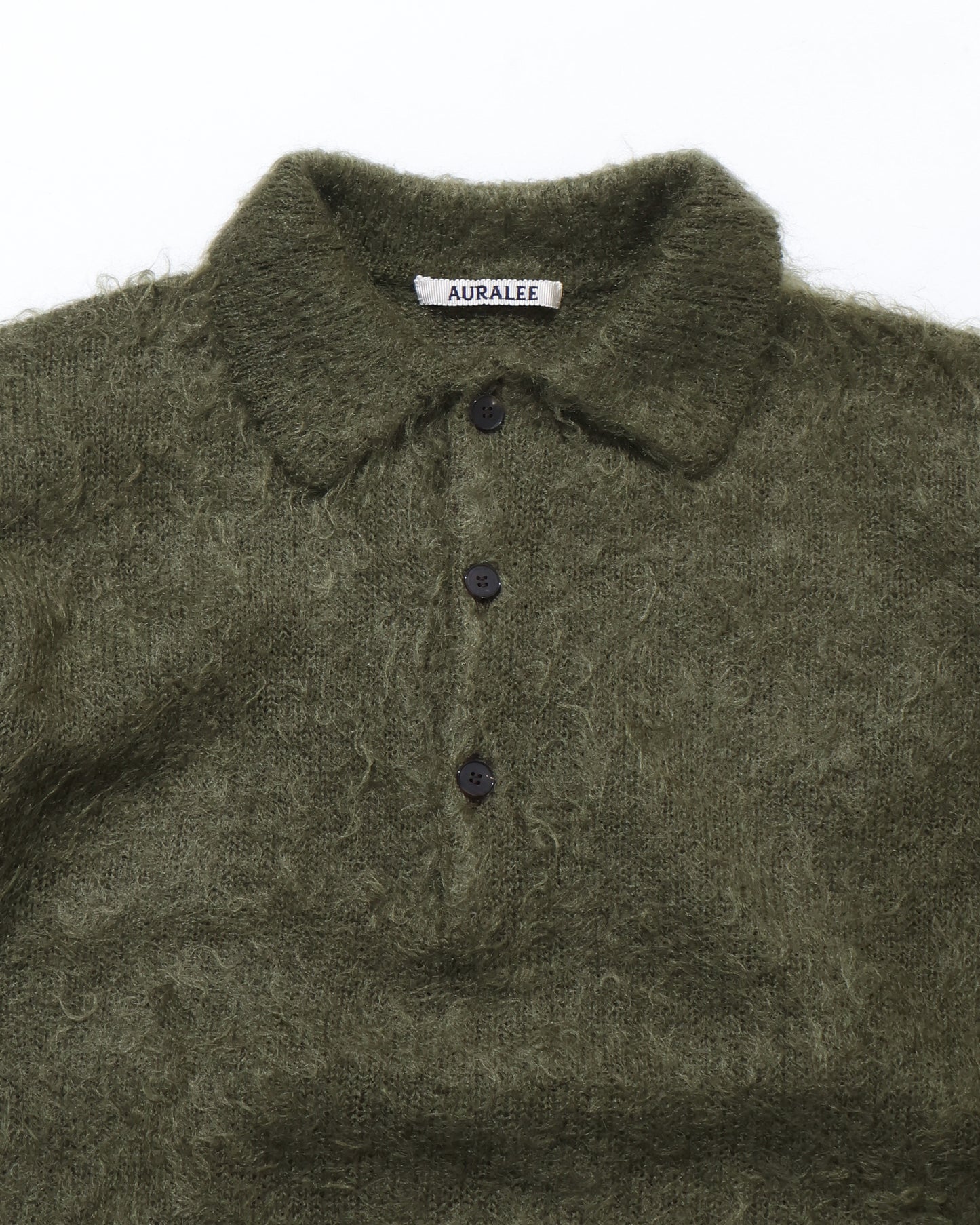 BRUSHED SUPER KID MOHAIR KNIT POLO OLIVE