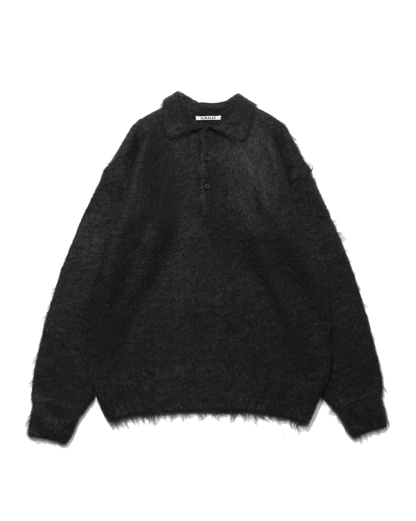 BRUSHED SUPER KID MOHAIR KNIT POLO INK BLACK