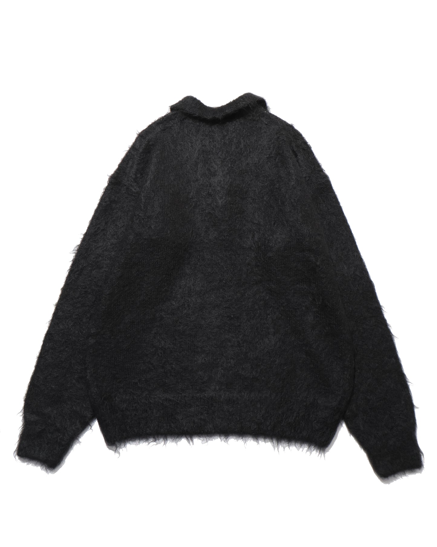 BRUSHED SUPER KID MOHAIR KNIT POLO INK BLACK