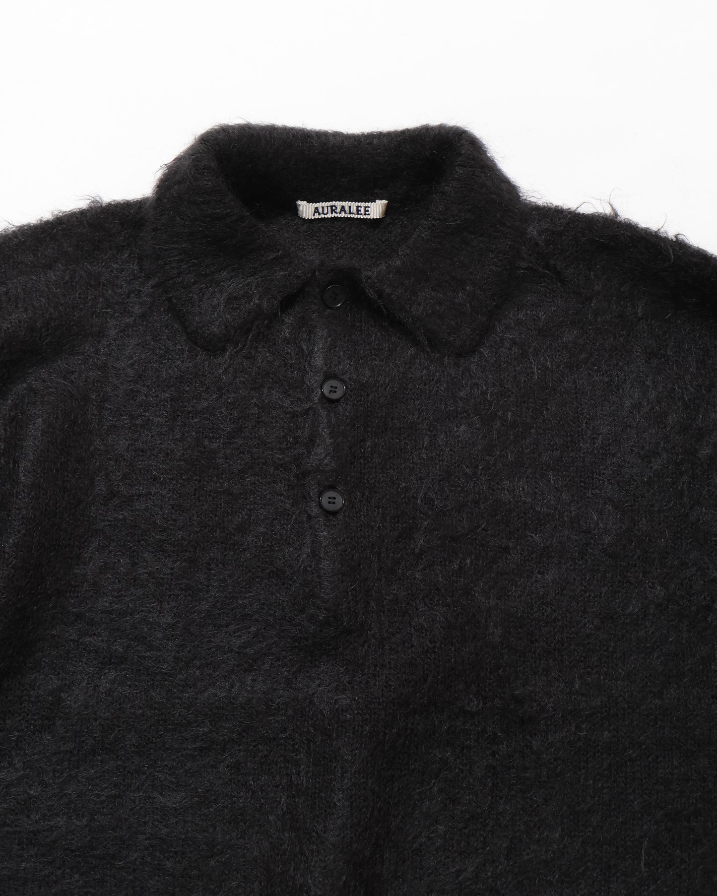 BRUSHED SUPER KID MOHAIR KNIT POLO INK BLACK