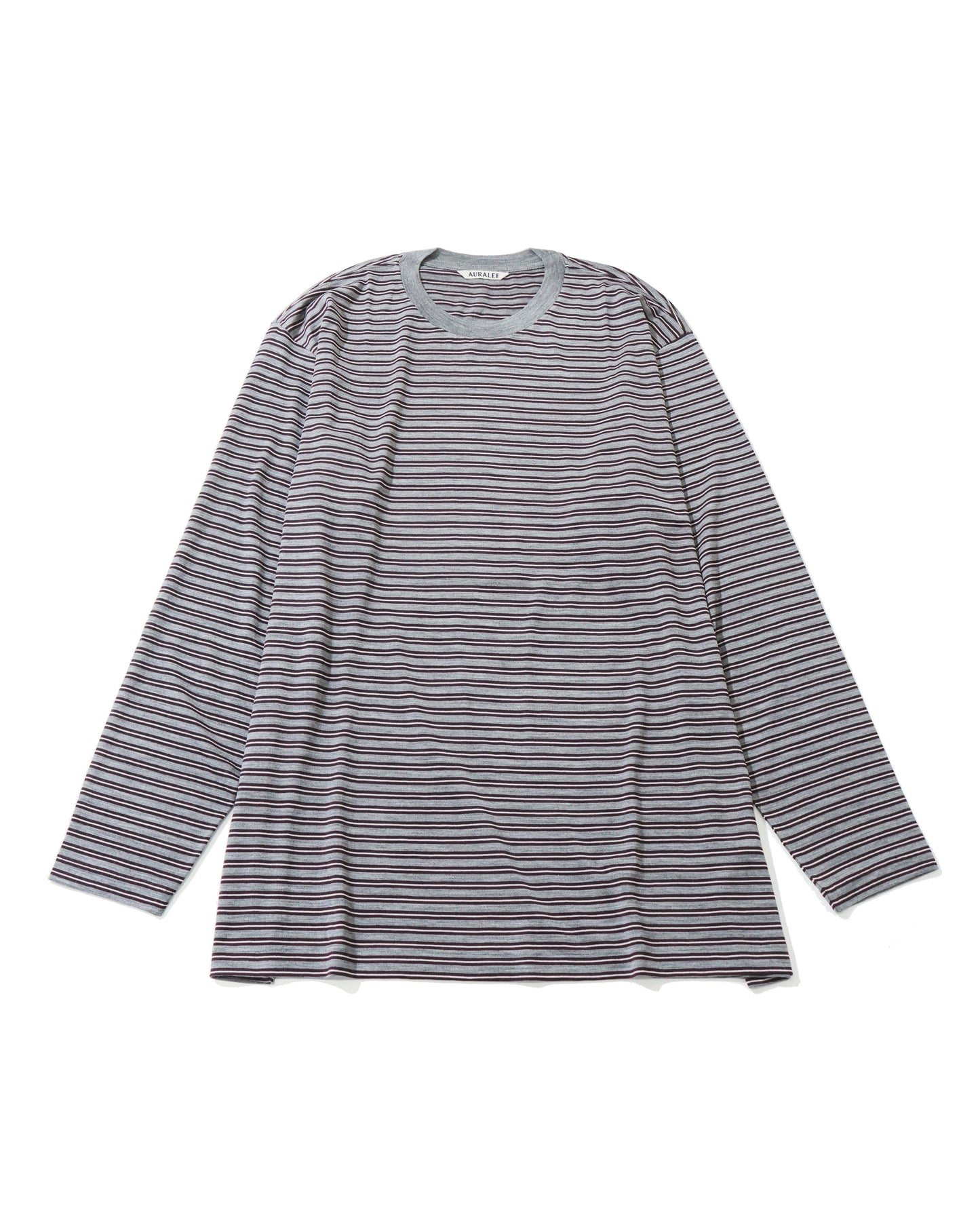 SOFT SMOOTH WOOL STRIPE JERSEY L/S TEE GRAY STRIPE