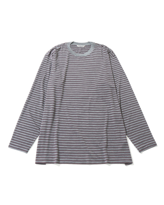 SOFT SMOOTH WOOL STRIPE JERSEY L/S TEE GRAY STRIPE