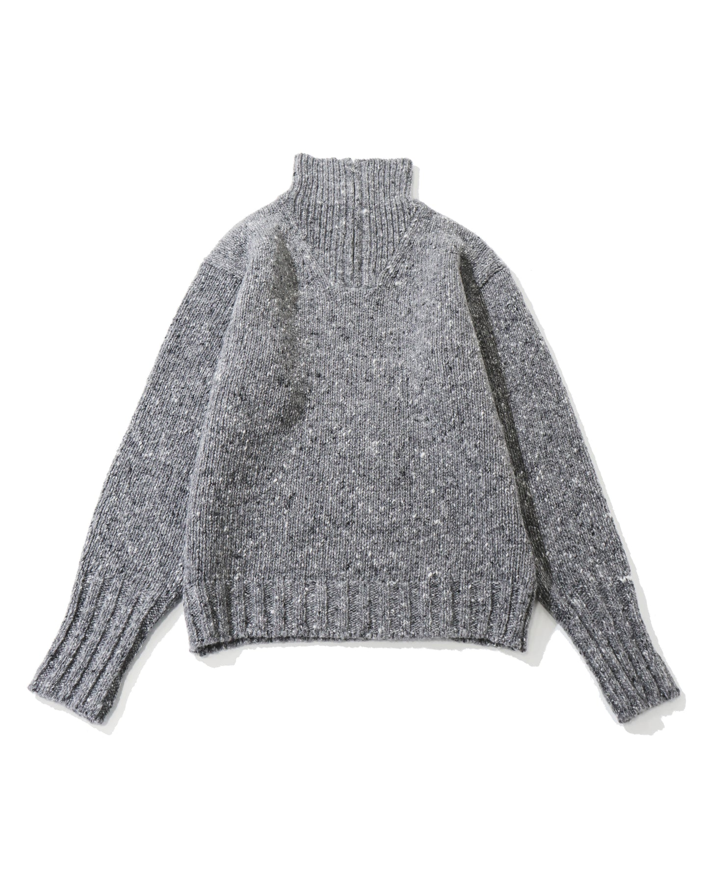 LOW-GAUGE HOMESPUN TWEED KNIT ZIP TURTLE TOP CHARCOAL