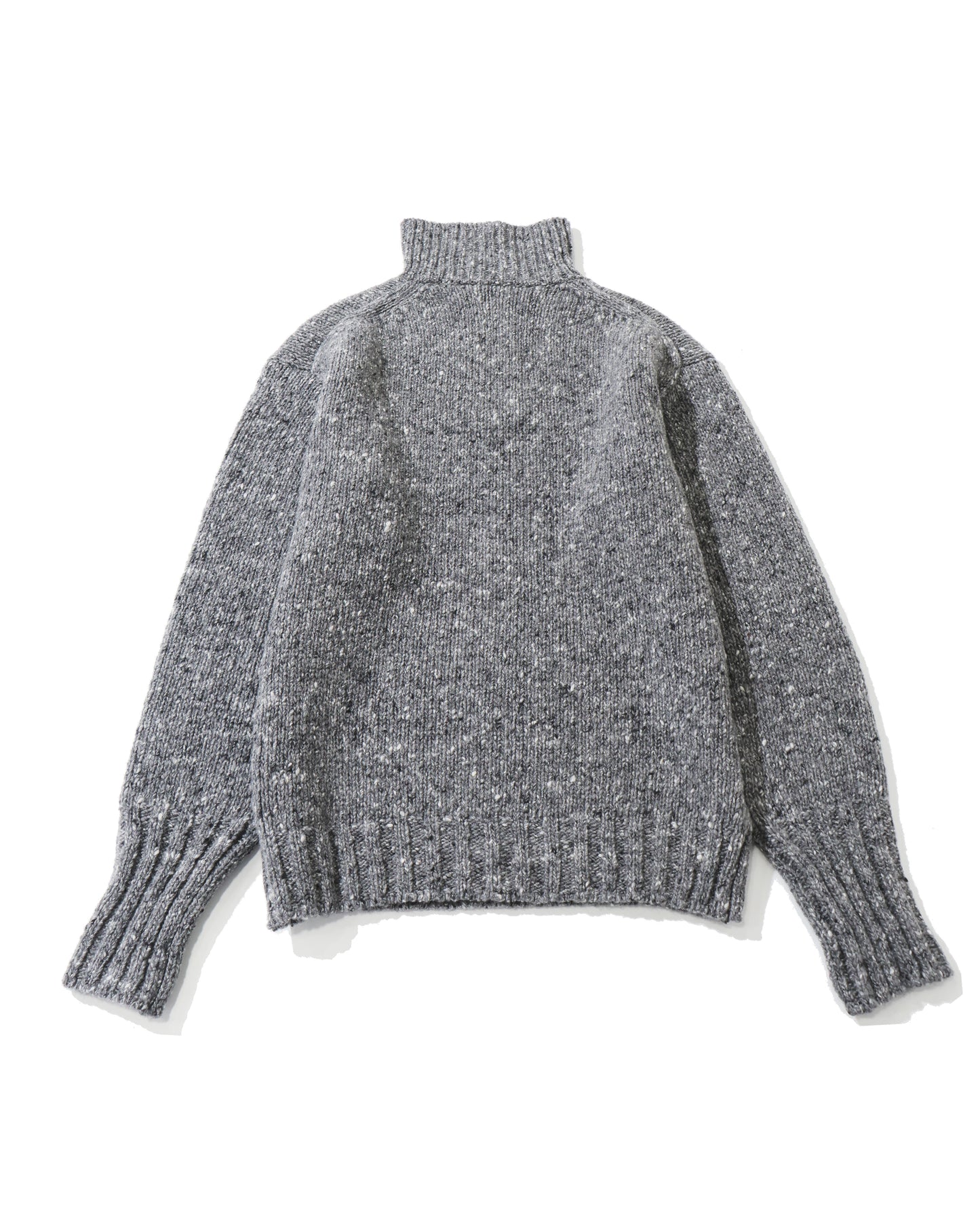 LOW-GAUGE HOMESPUN TWEED KNIT ZIP TURTLE TOP CHARCOAL