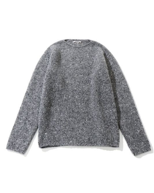 LOW-GAUGE HOMESPUN TWEED KNIT P/O TOP CHARCOAL