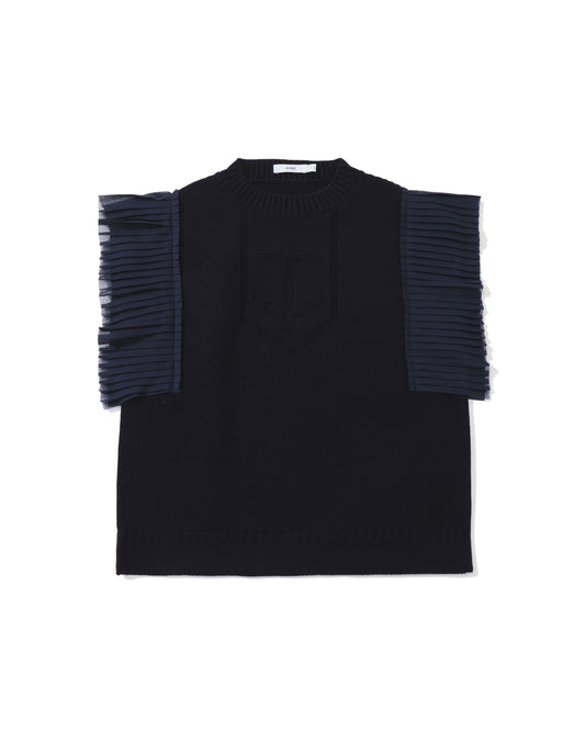 SLEEVELESS PLEATED GUERNSEY KNIT 11424