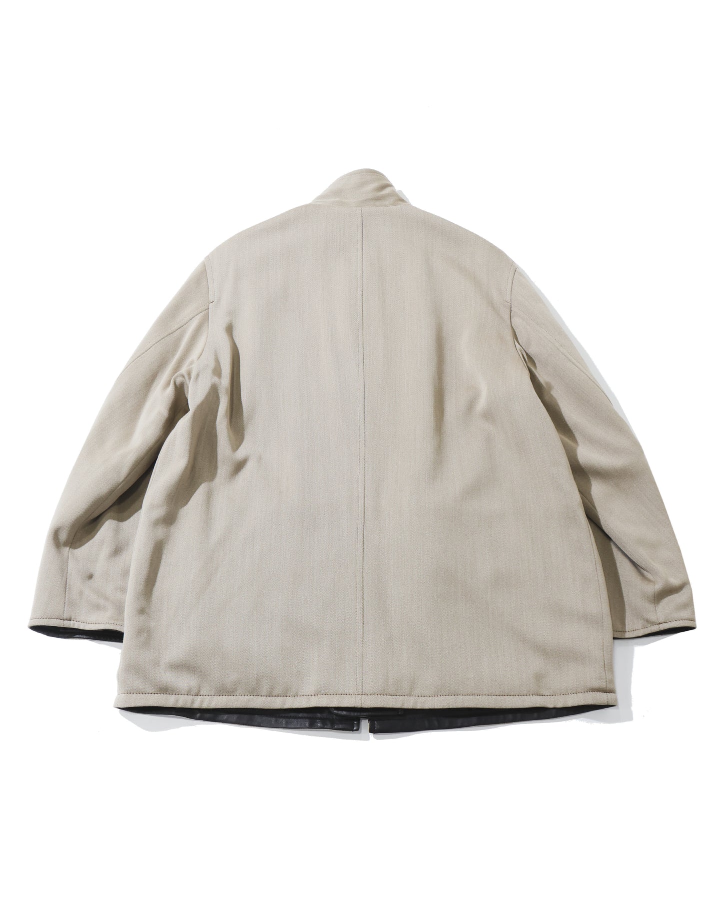 REVERSIBLE WOOL TWISTED TWILL / LAMB LEATHER HALF COAT KHAKI BEIGE CHAMBRAY × BLACK