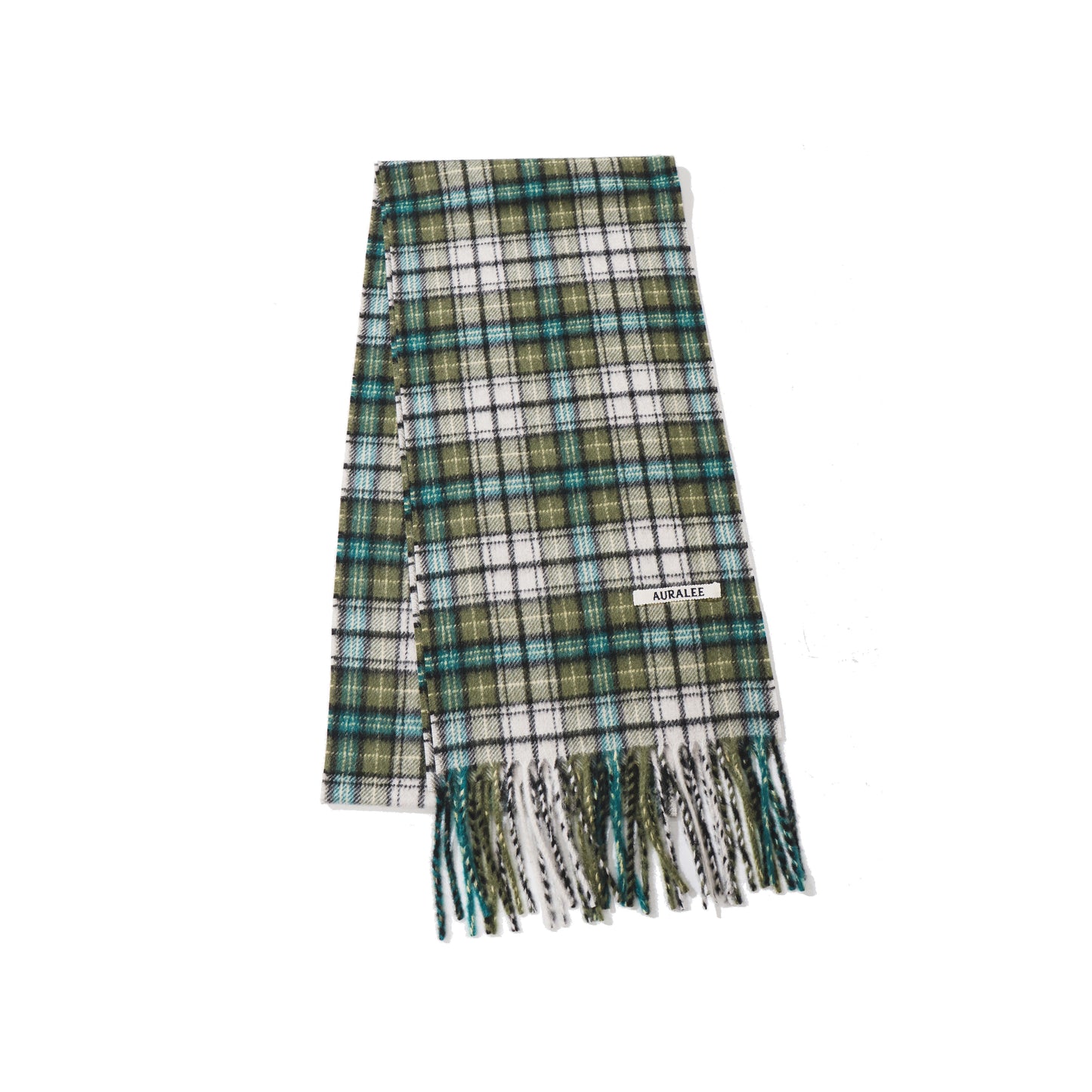 CASHMERE CHECK LONG STOLE MOSS GREEN CHECK